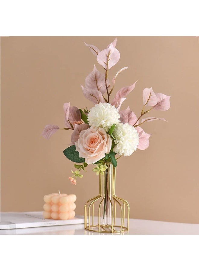 Beauenty Table Flower Vase,Gold Geometric Metal Frame Clear Glass Tube Bud Vase Hydroponic Plants,Gold Vase Decorative for Flower,Weddings,Centerpiece,Party,Home(Gold ) - Image 5